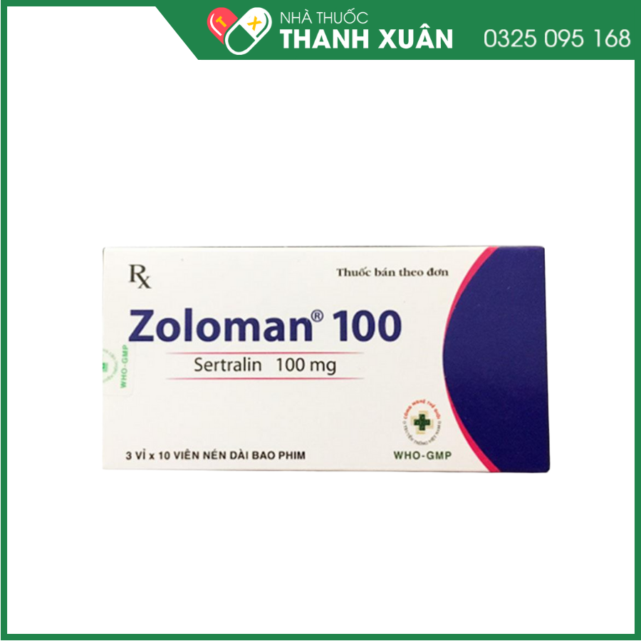 Zoloman 100 điều trị bệnh trầm cảm, rối loạn lo âu, rối loạn xuất tinh sớm